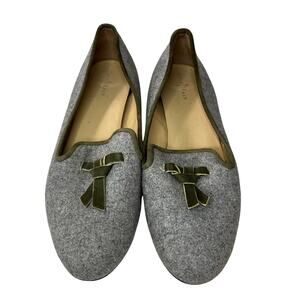 Cole Haan Sabrina Size 10 Gray Wool Loafer Flats Slip On Green Velvet Tassel Bow